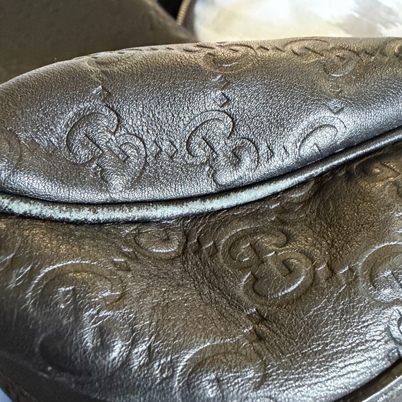 Gucci Black Embossed Hobo Bag with Gold Accents - Picture 7 of 11